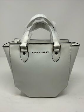 Sage Aubrey Mini Lordes White Leather Tote Bag Structured top handle & strap